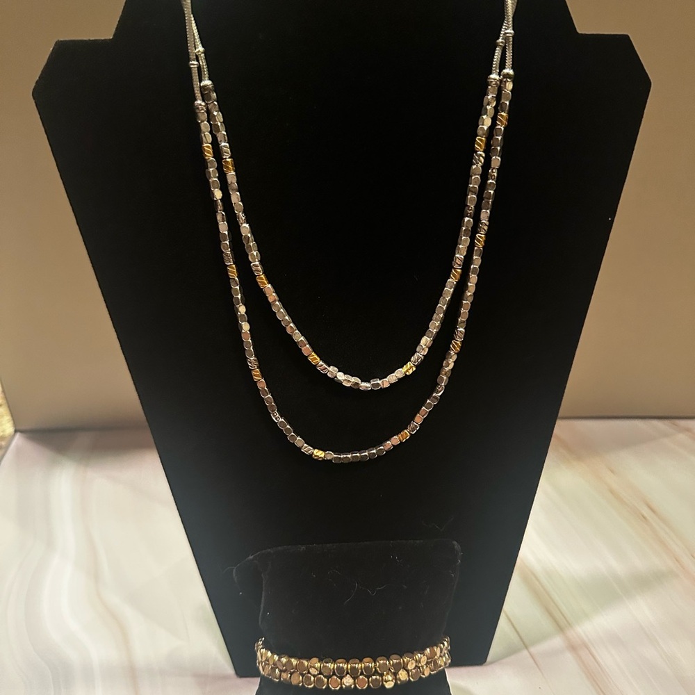 Brighton Two-Toned Gold and Silver Necklace and Gold Beaded Bracelet Set